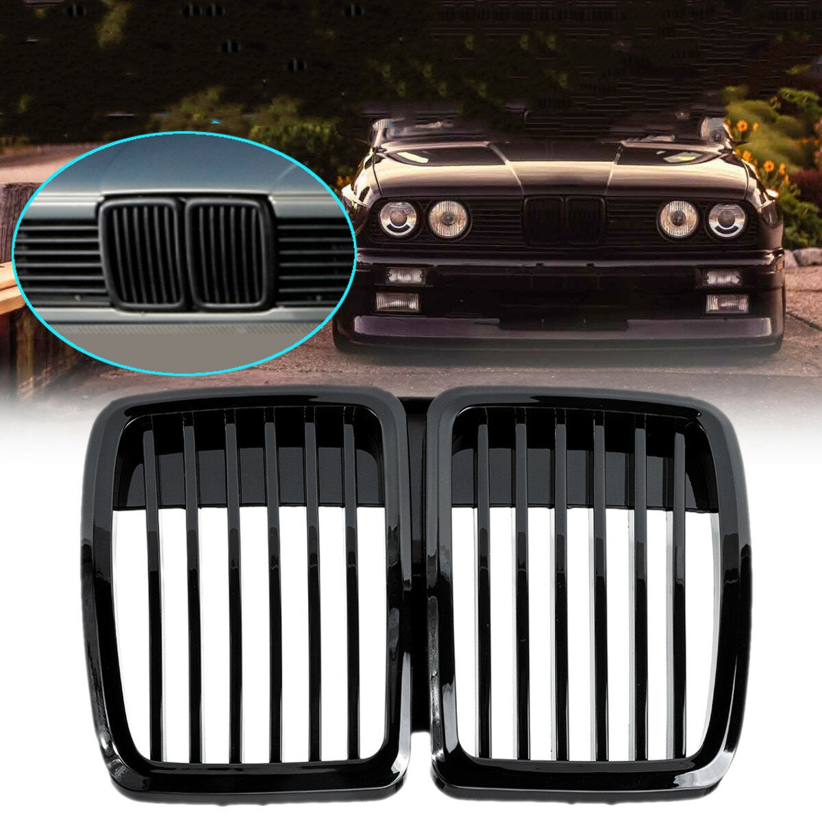 Glossy Black Front Kidney Grill Car Grille Metal Grid For BMW 3 Series