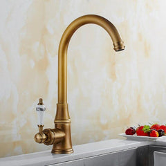 Retro Antique Brass Kitchen Sink Faucet Single Handle Rotation Spout Deck Cold and Hot Water Mixer Tap