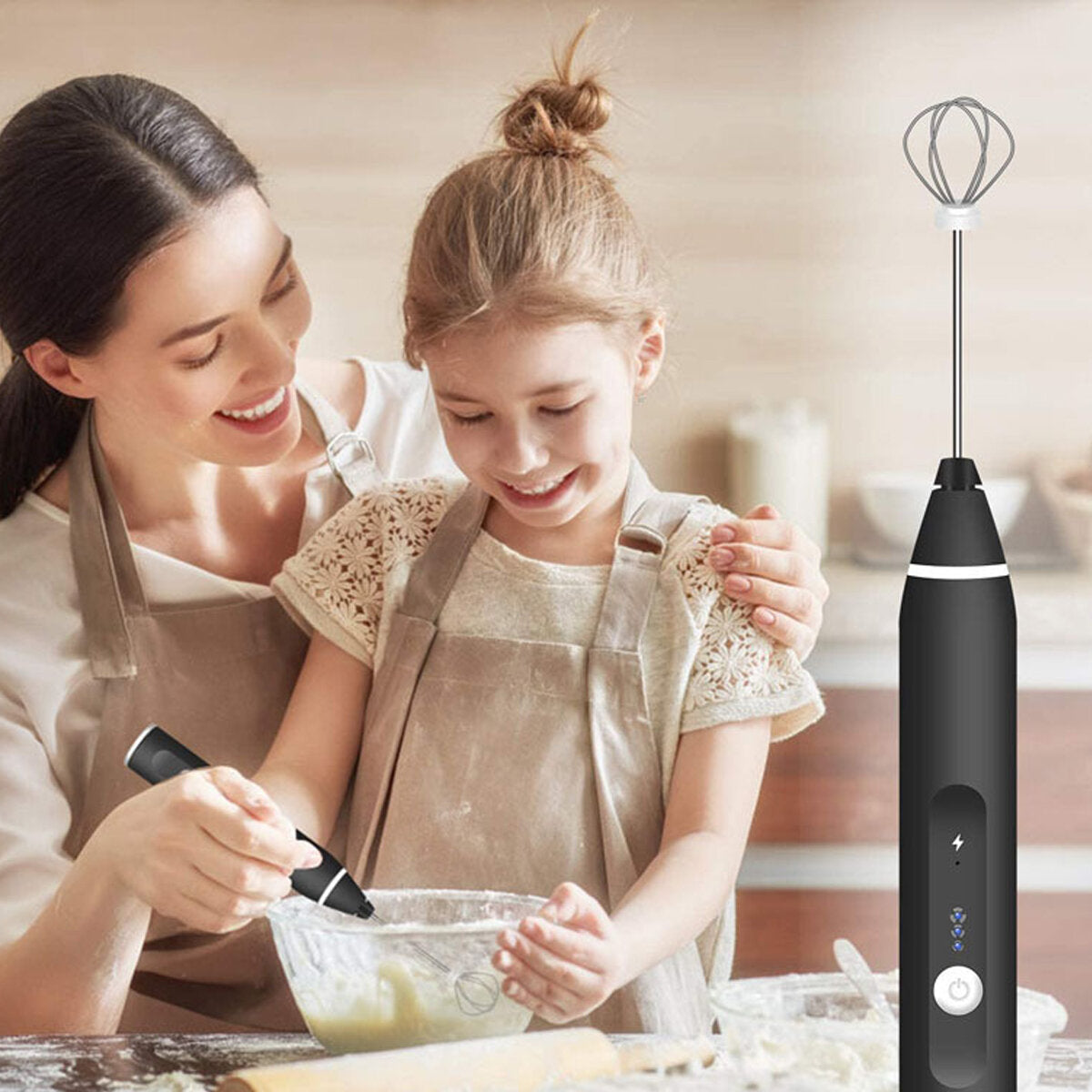 3 IN 1 Electric Hand Mixer Milk Frother Rechargeable 3 Speed Mixer Stirrer Egg Beater Home