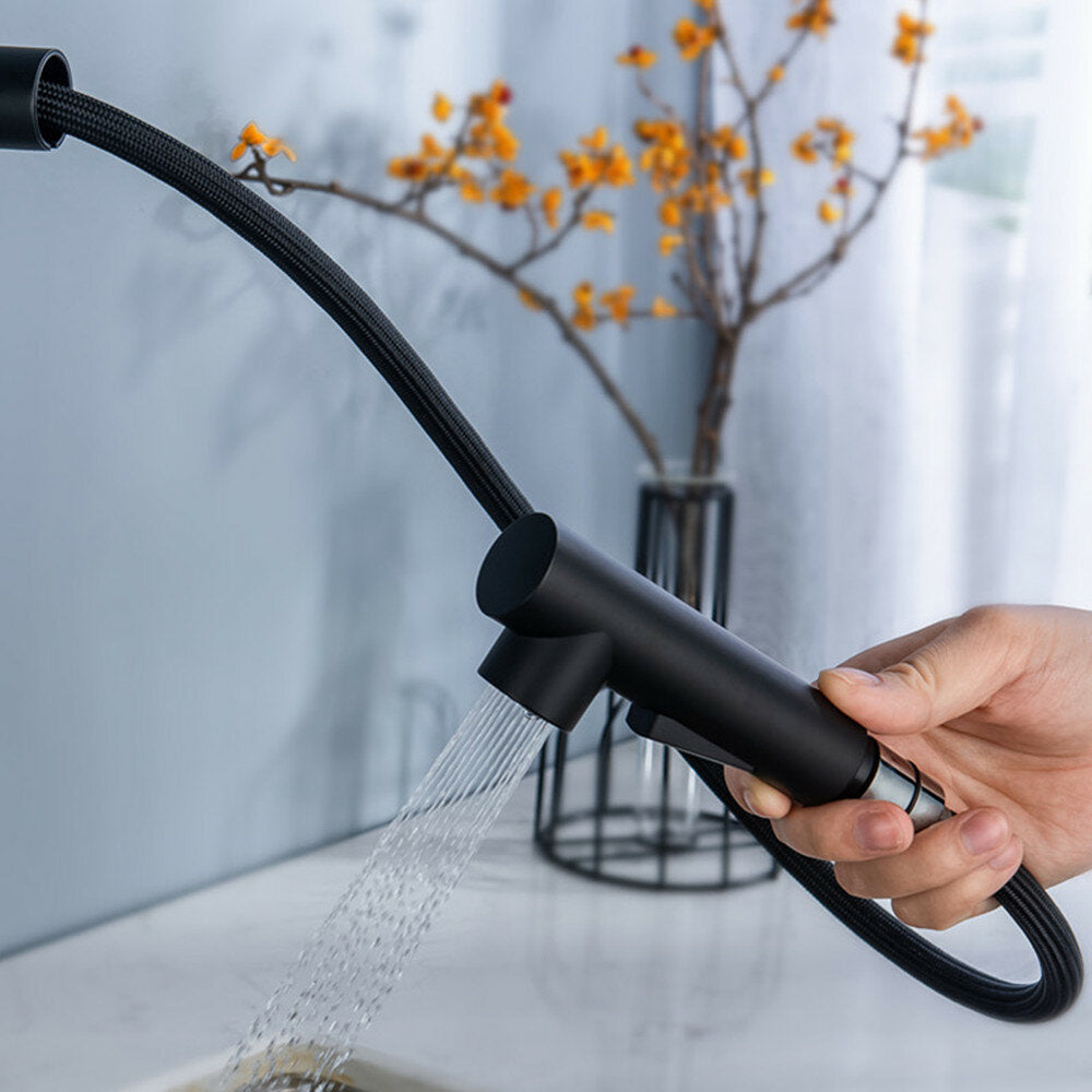 Matte Black Stainless Steel Faucet For Kitchen Sink Single Lever Pull Out Spring Spout Mixers Tap Hot Cold Water