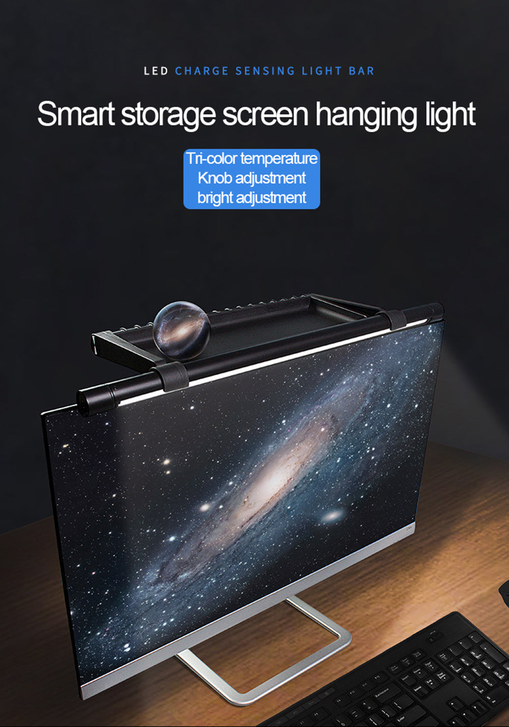 USB Infinite Dimming Smart Storage Screen LED Desk Reading Lamp Computer Screen Hanging Light Three Different Color Temperatures