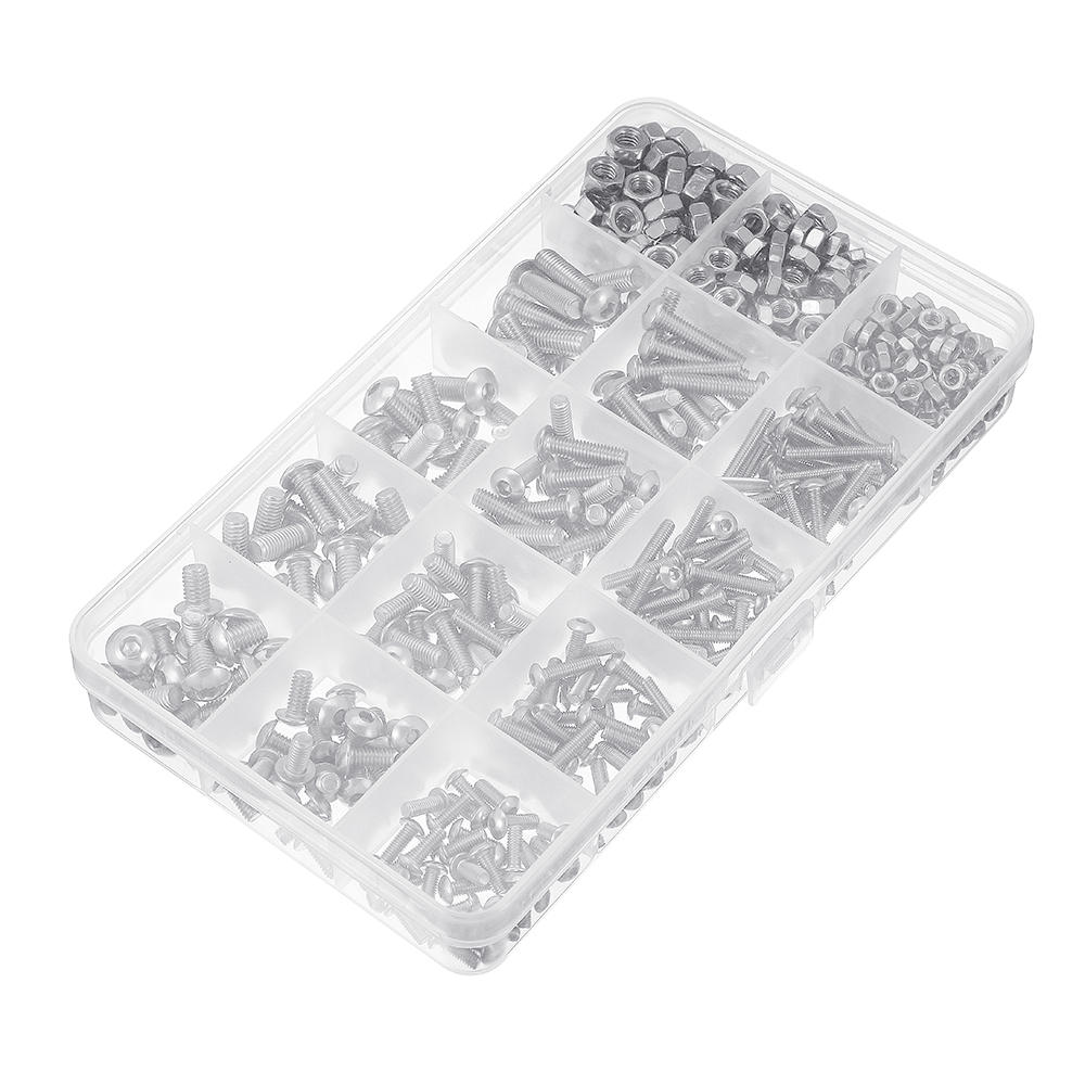 515Pcs M3/M4/M5 Stainless Steel Hex Socket Button Round Head Cap Screw Assortment Set