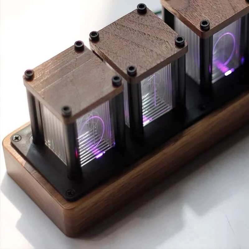 RGB Imitated Glow Tube Clock Creative Led Electronic Wood 6-Bit IPS Retro Glows Analog Nixie Tube Clock