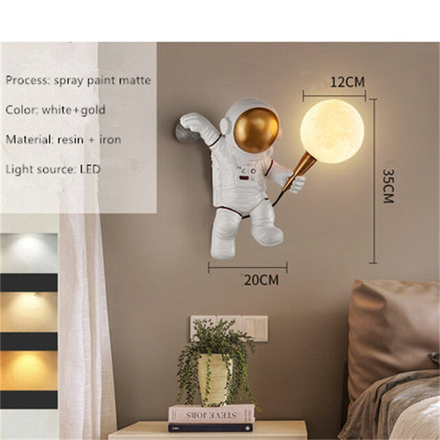 Nordic LED Personality Astronaut Moon Children's Room Wall Lamp Desk Lamp Bedroom Study Balcony Aisle Lamp Decoration