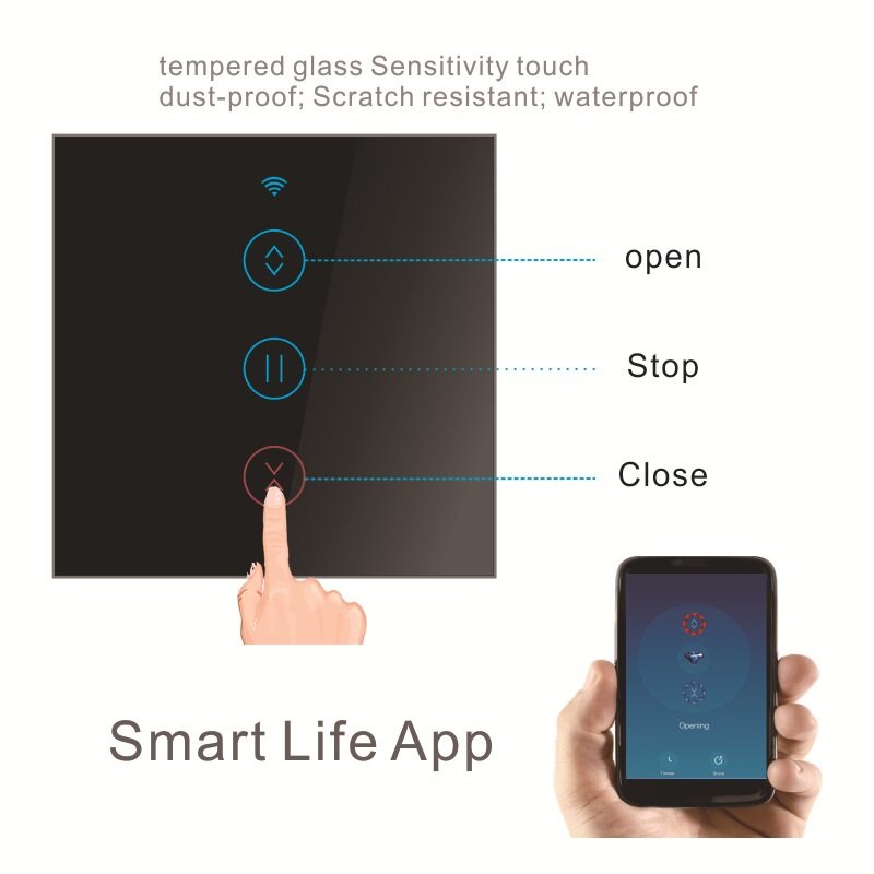 Smart WiFi Curtain Shutter Touch Door Switch EU Standard Remote Control Works with Alexa Google Voice Control
