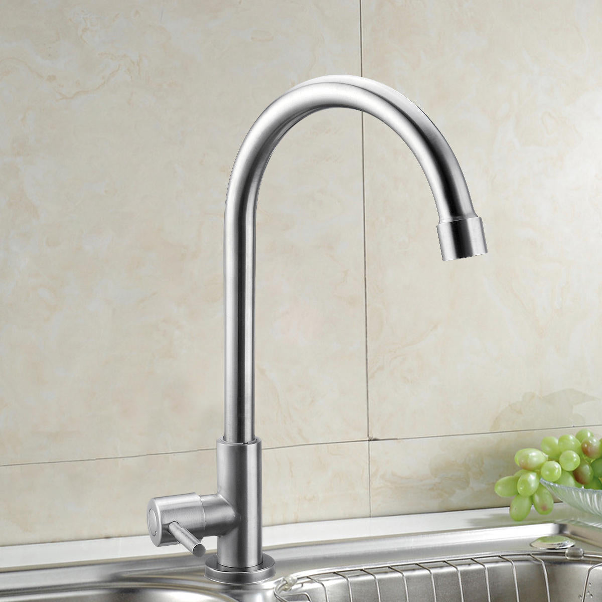 32x13.5cm Stainless Steel Kitchen Sink Faucet Single Lever Cold Water Tap Silver