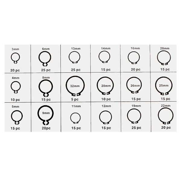 300Pcs 3-32mm Assorted External Circlip Snap Ring C-Clip Repairs Parts Case Box