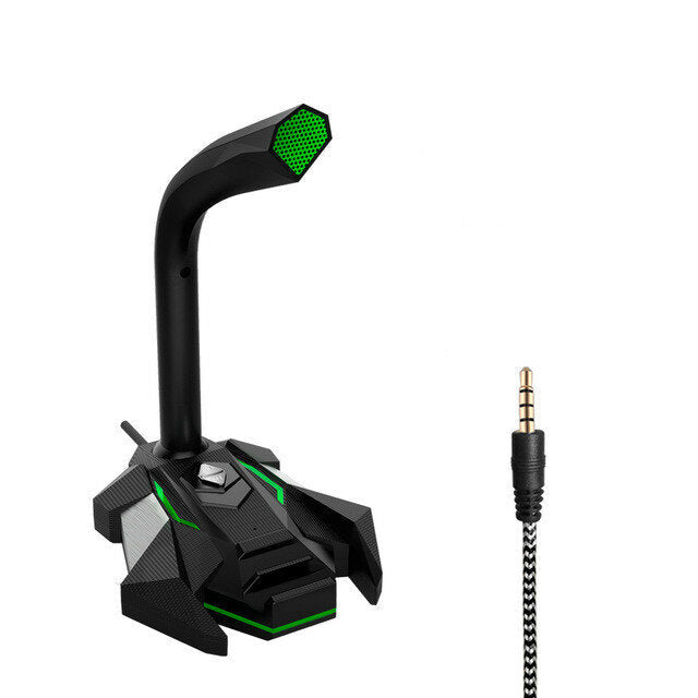 Multifunctional USB 3.5mm LED Wired Omnidirectionnel Game Microphone with Dual Mics HD Smart Sound Card for Computer Laptop