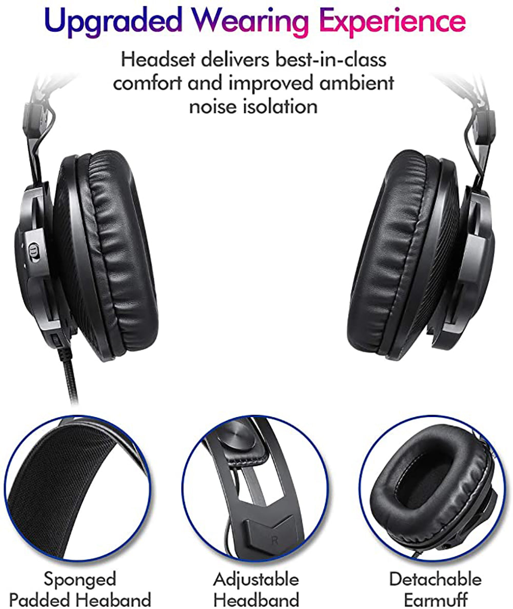 Gaming Headset with Automatic Cycling RGB LED lights Noise Cancelling Mic for PS4 Switch PC Laptop Tablets Phone