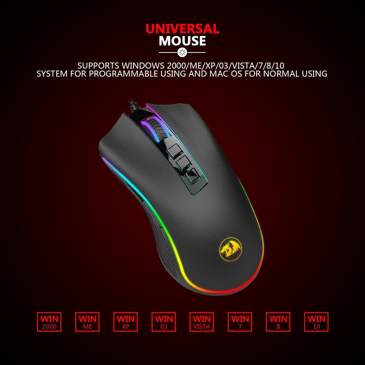 Gaming Mouse 16.8 Million RGB Color Backlit 10,000 DPI Adjustable Comfortable Grip 7 Programmable Buttons