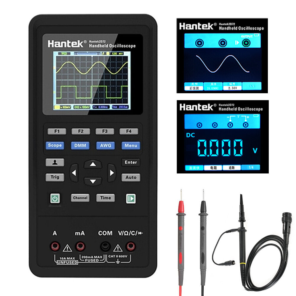 3in1 Digital Oscilloscope + Waveform Generator+Multimeter Portable USB 2 Channels 40mhz 70mhz LCD Display Test Meter Tools
