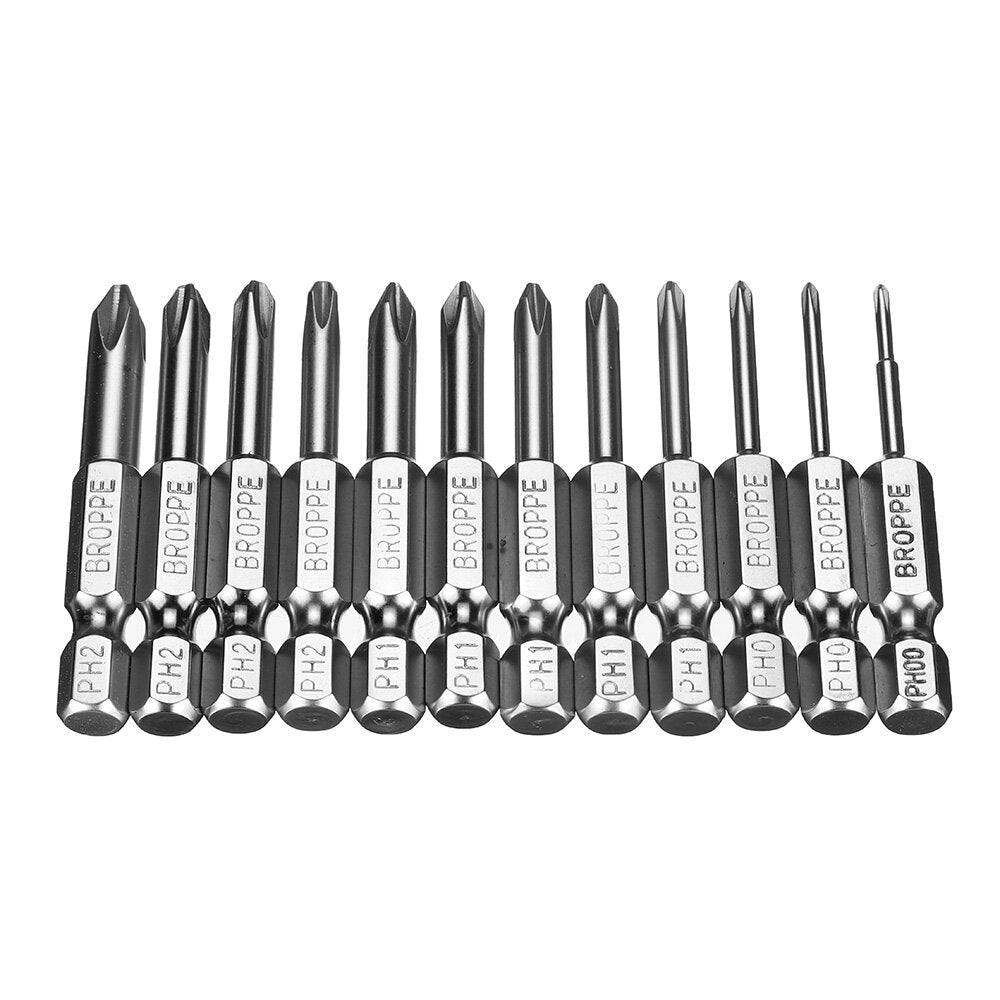 12Pcs 50mm S2 Alloy Steel Magnetic Cross Head Screwdriver Bits 1/4 Inch Hex Shank