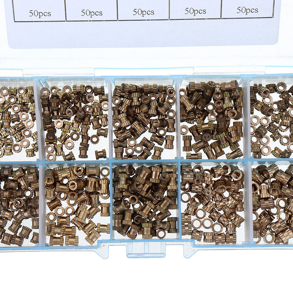500Pcs M2/M2.5/M3 Metric Threaded Brass Knurl Round Insert Nut Assortment Set