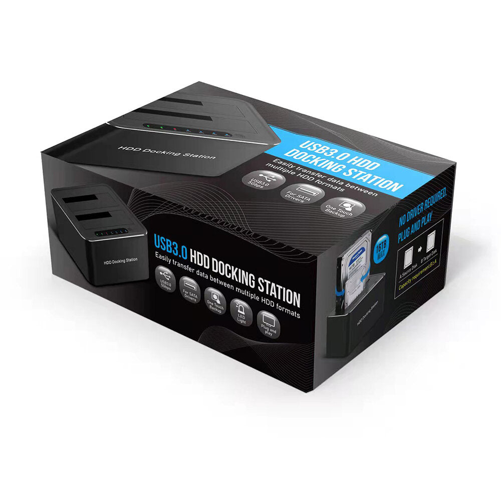 USB 3.0 to SATA Hard Drive Docking Station Off-Line Clone Function 5Gbps 32TB Dual Bay for 2.5"/3.5" HDD/SSD Hard Drive W-2P01
