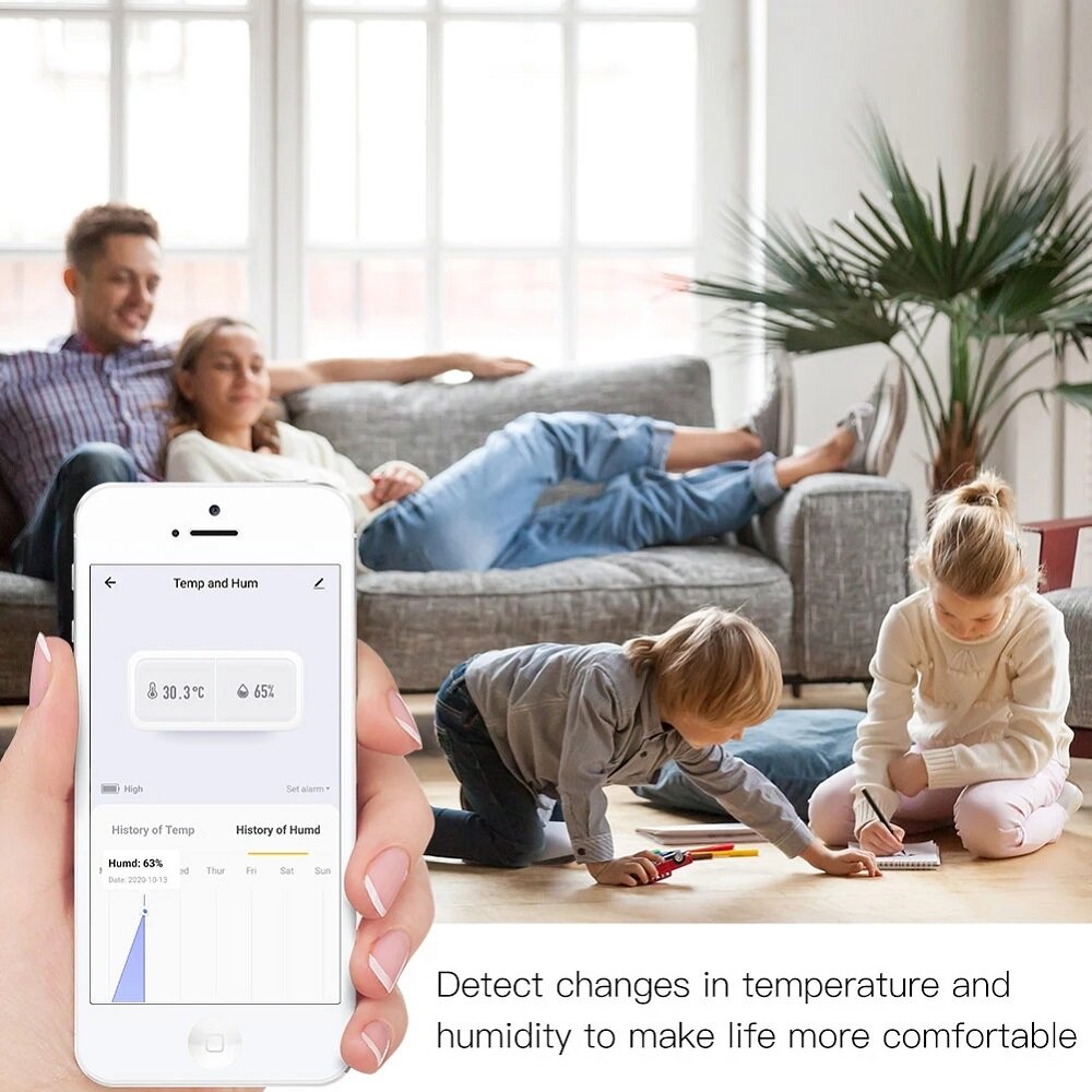 Smart Temperature And Humidity Sensor Battery Powered Security with Tuya Smart Life App Alexa Google Home