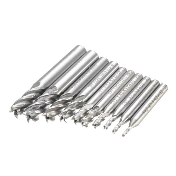 10pcs 2-10mm 4 Flute Milling Cutter HSS-Al End Mill CNC Tool