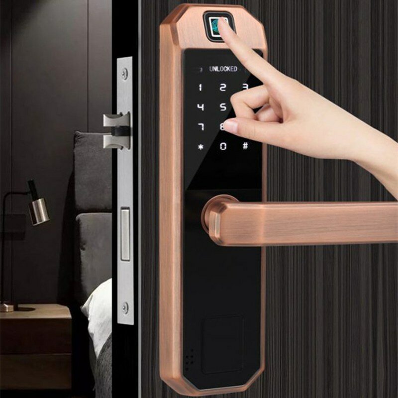 Smart Fingerprint Door Lock With Keypad Electronic Intelligent Security Lock Household Bedroom Anti-theft Door Password Card Key Locker