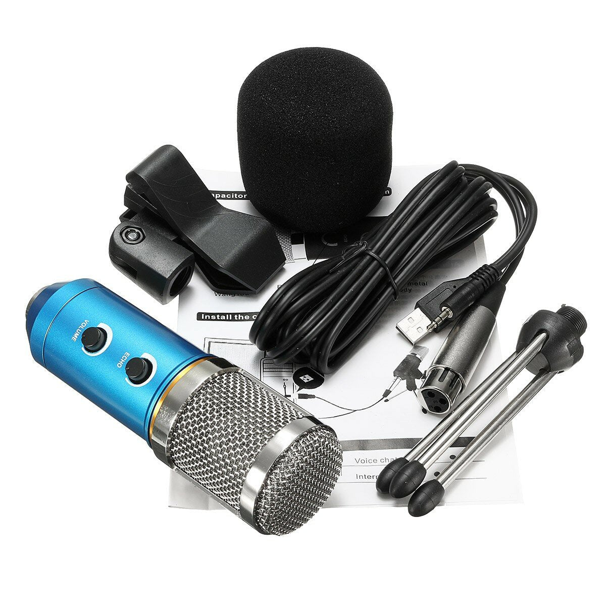 Audio USB Condenser Microphone Sound Recording Vocal Mic Stand Mount