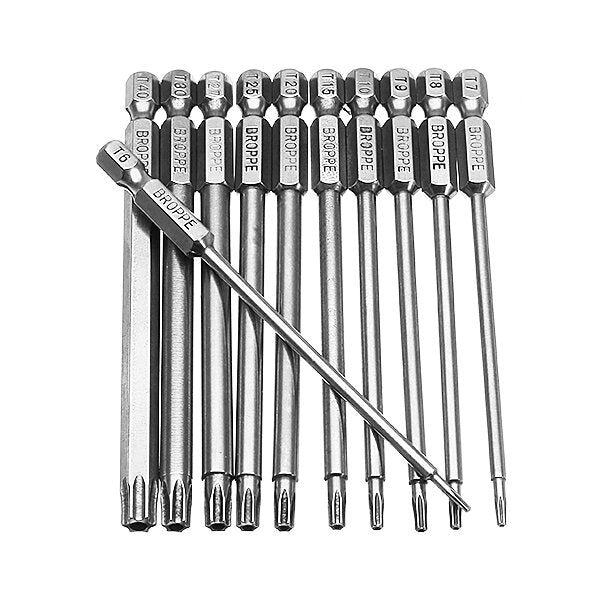 11pcs T6-T40 100mm Magnetic Torx Screwdriver Bits 1/4 Inch Hex Shank