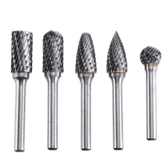 5Pcs 6x12mm Carbide Burr Set with 6mm Shank Double Cut Solid Carbide Rotary Burr Set for Die Grinder Drill Metal Wood Carving Engraving
