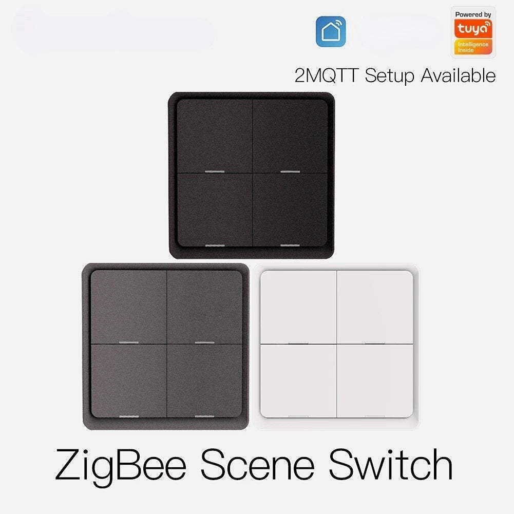 Black/Gray 4 Gang Wireless 12 Scene Switch Push Button Controller By battery 2MQTT Setup Automation Scenario for Tuya Devices