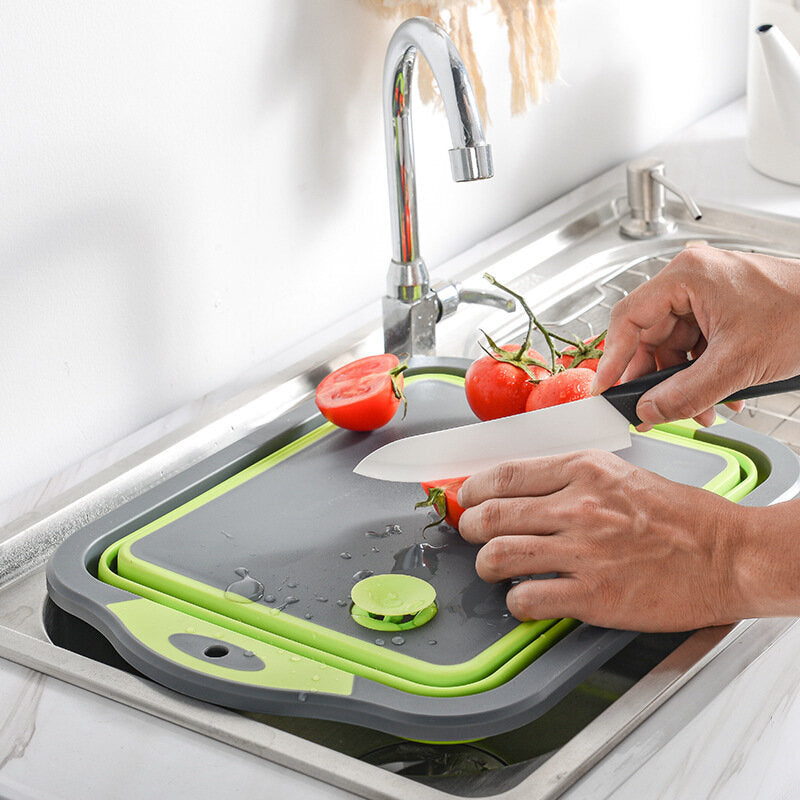 7L Kitchen Cutting Board Folding Multifunction Drain Basket Washing Fruit Vegetable Basket