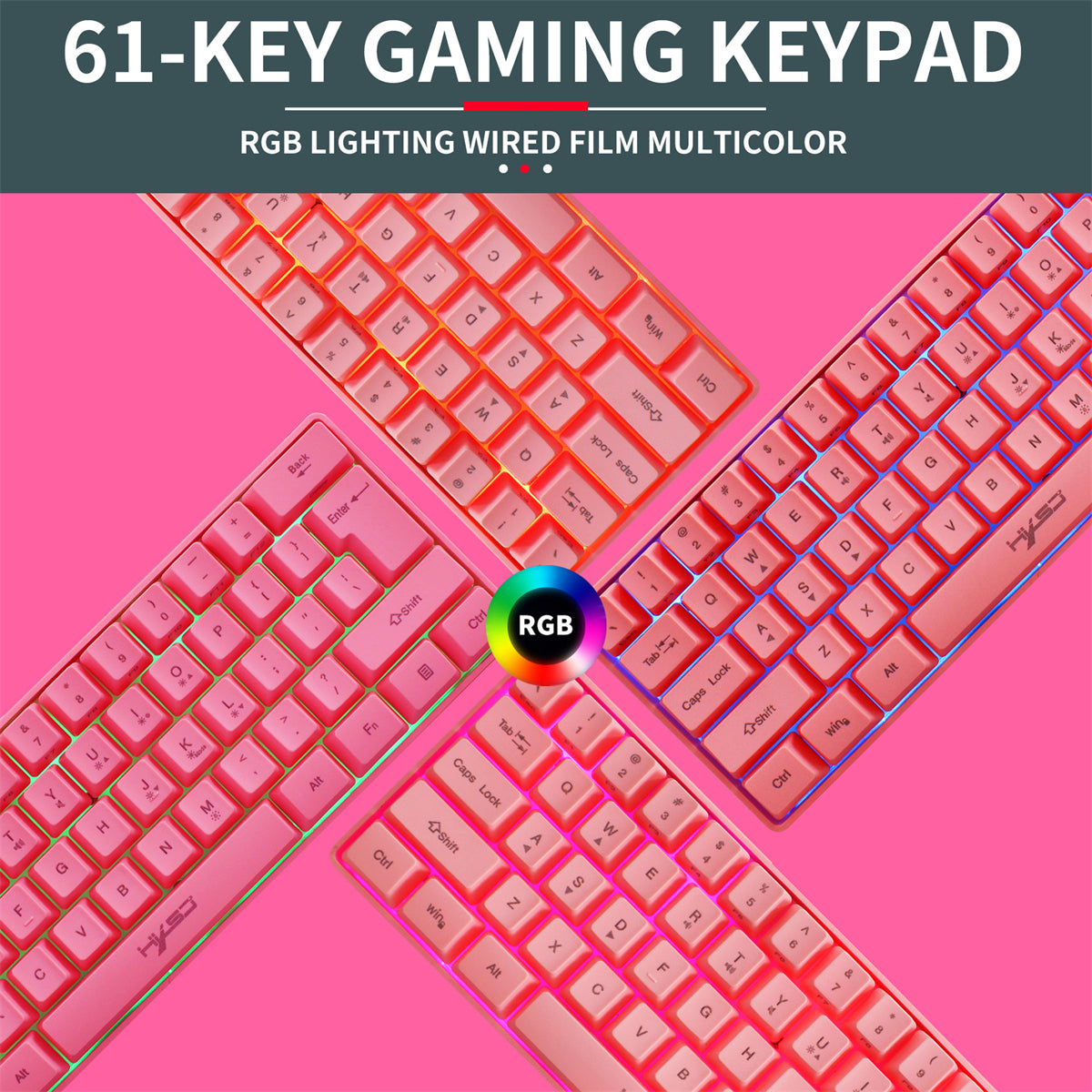 Wired Keyboard 61 Keys USB Wired RGB Backlit Gaming Keyboard for Office Gamers