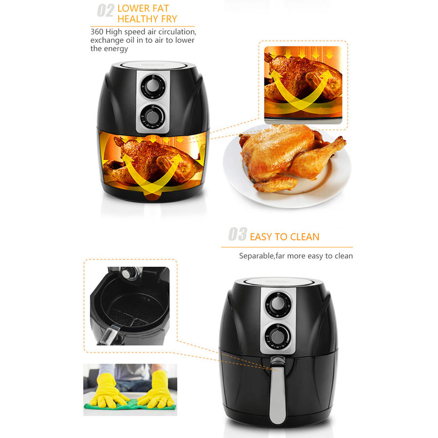 Air Fryer Household Circulation Fume Free Non-stick Frying Pan Intelligent Mobile-UK-Black