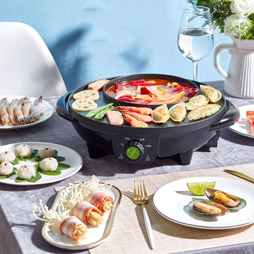 1300W Electric Grill with Hot Pot from Non-stick 3 Gear Adjustment