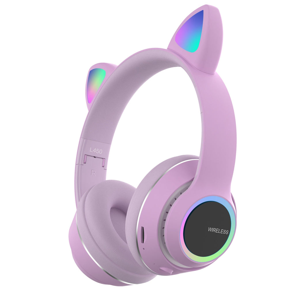 Cute Cat Ear Bluetooth Headset Foldable Hi-Fi Music Headphone Supports TF Card FM with Mic
