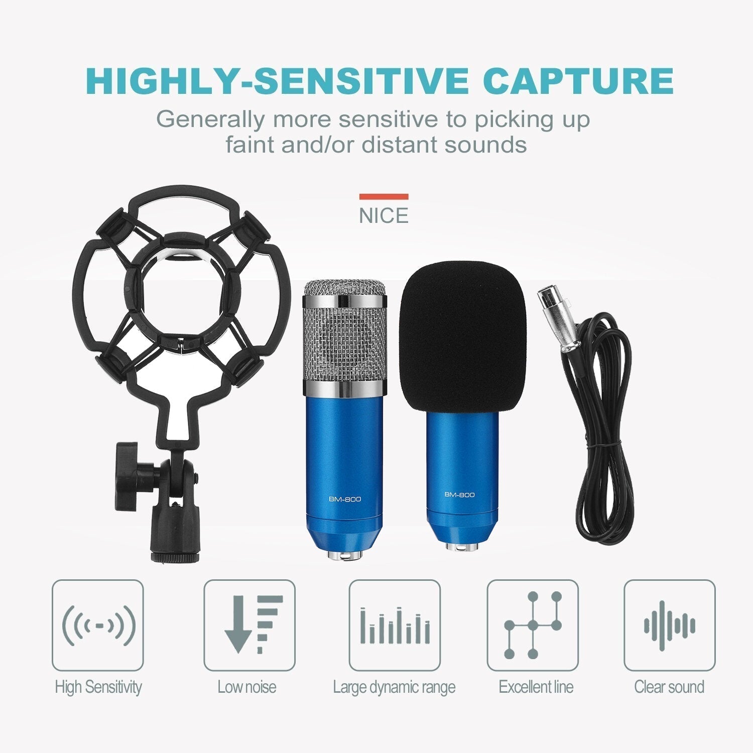 Basic Condenser Microphone BM-800 Cardioid Studio Recording Microphone with Shock Mount XLR Cable