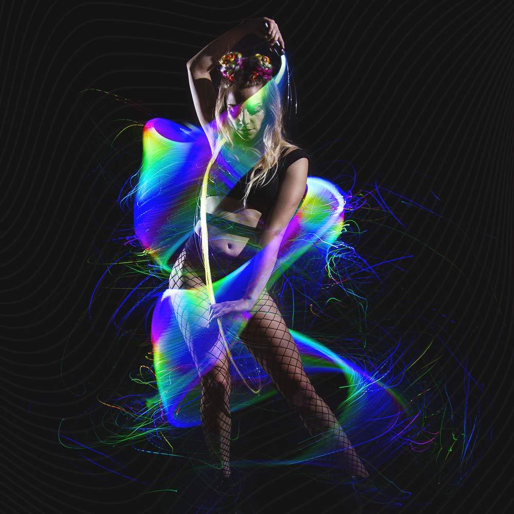 LED Fiber Optic Whip Strip Light 360 RGB Multi-Mode Flashlight Show Music Dance Festival Battery Operated