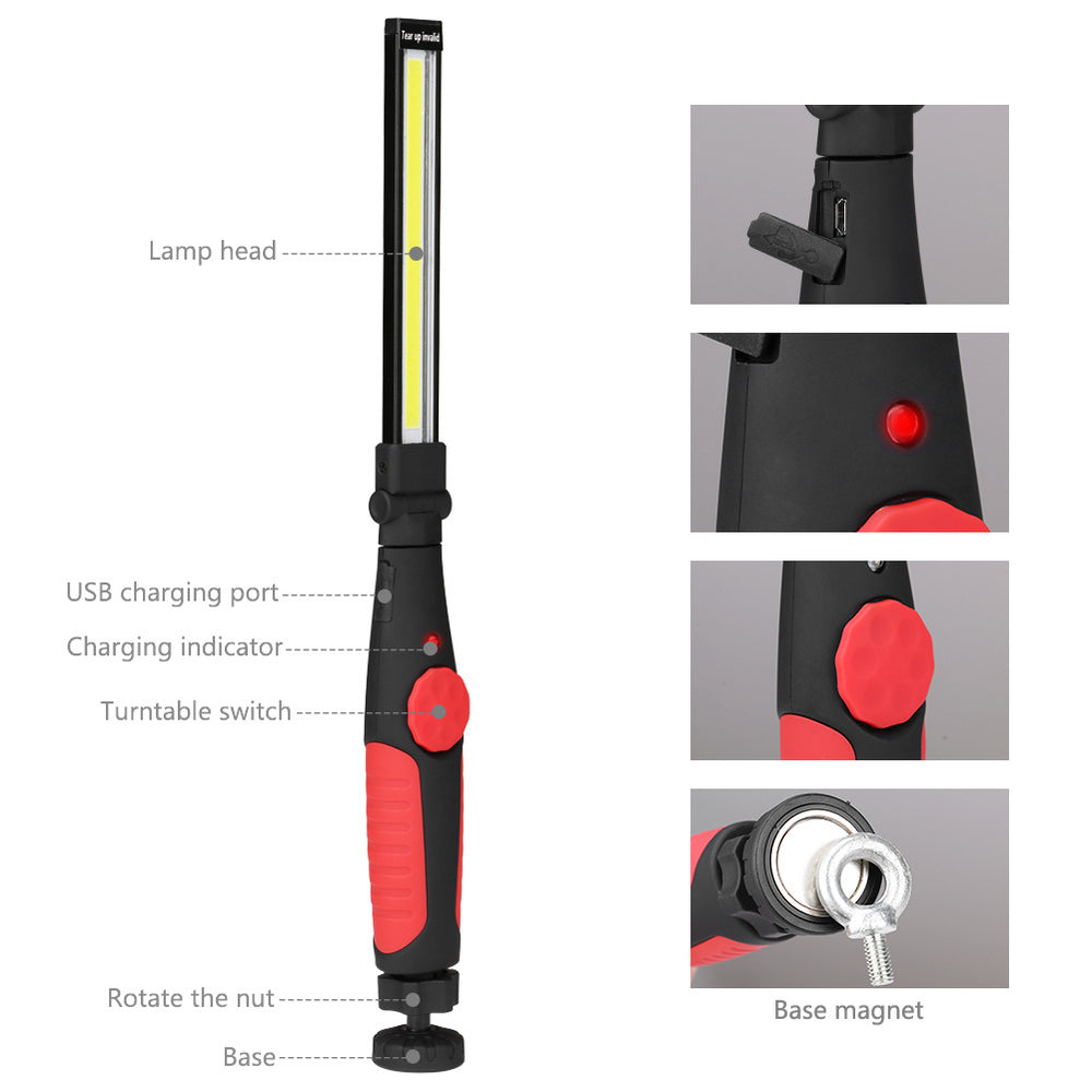 Rotated Foldable Magnetic USB Rechargeable COB LED Flashlight COB Work Light