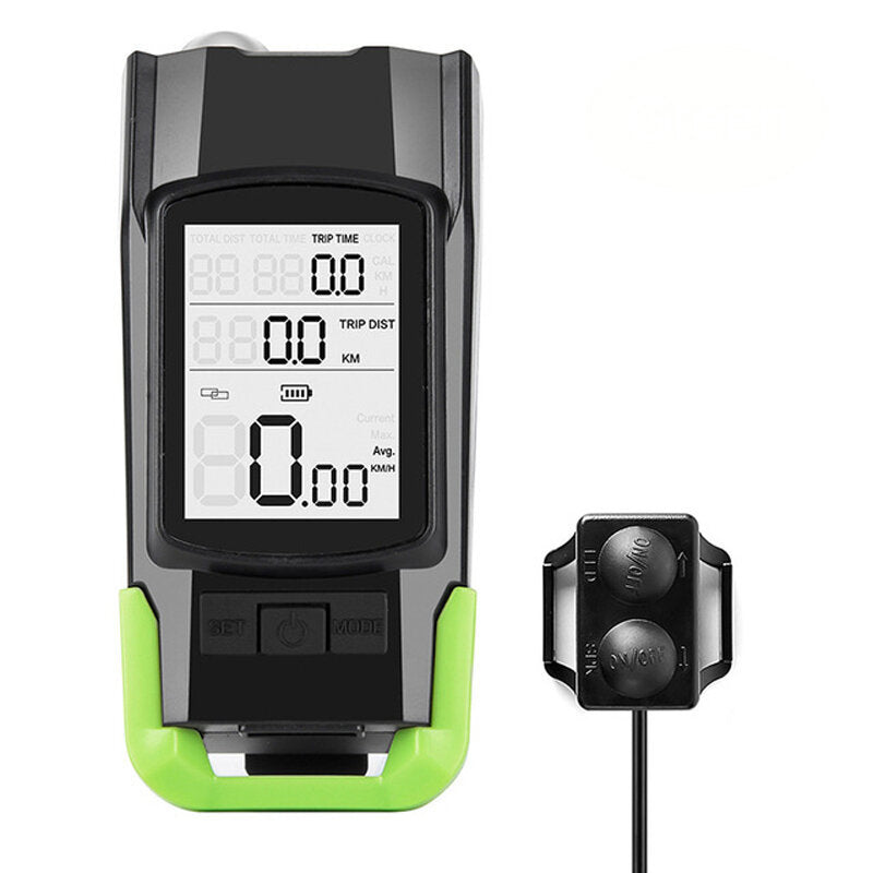 3-in-1 Bicycle Speedometer Wireless USB Rechargeable Double T6 LED Bike Light Bike Computer with Alarm Horn