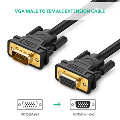 VGA Extension Cable 1080P VGA Male to Female Video Adapter Cables with Ferrite Cores for Laptop PC Projector HDTV