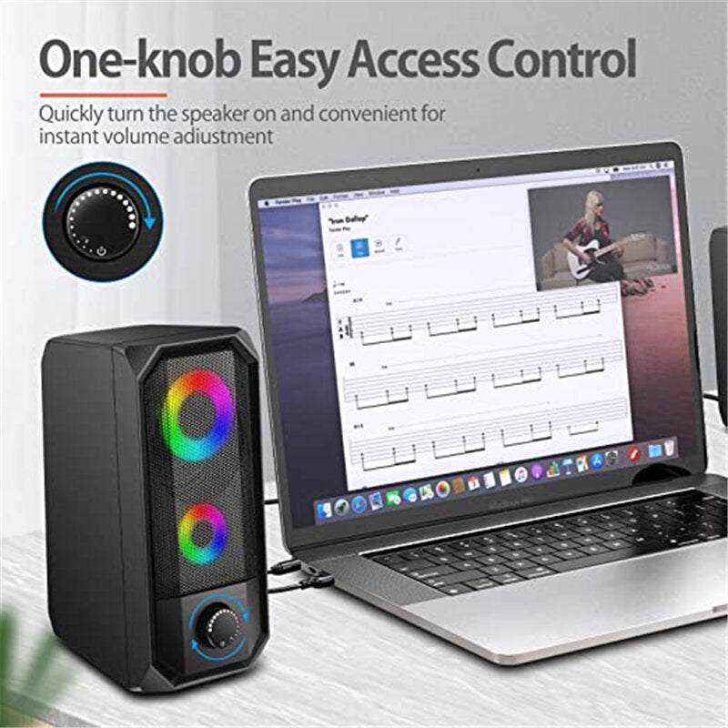 Wired Computer Speaker 10W Stereo Bass RGB Luminous USB 3.5mm Desktop Soundbar Multimedia Speaker