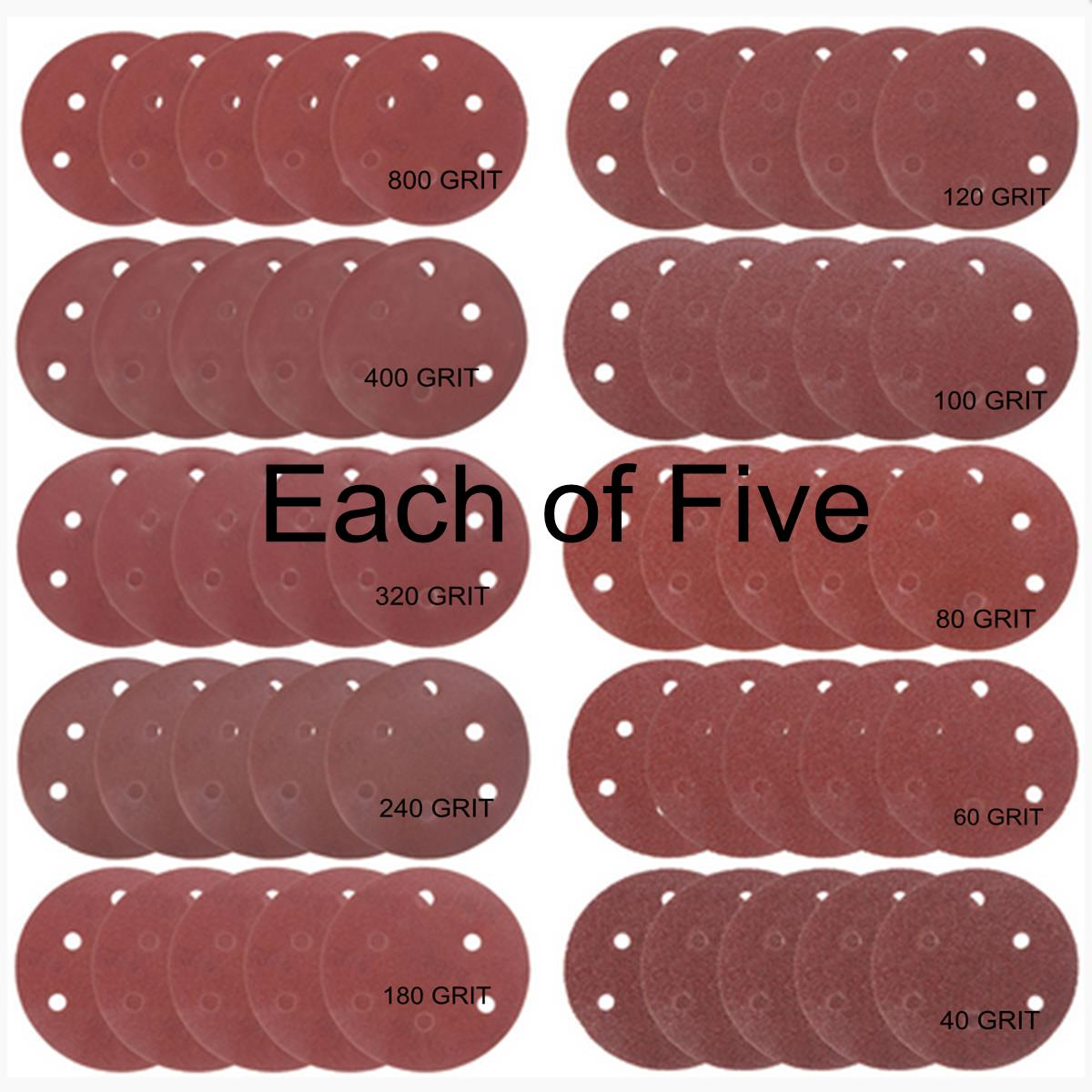 50pcs 150mm 6 Holes Sanding Disc 40-800 Grit Sand Paper Abrasive Tool