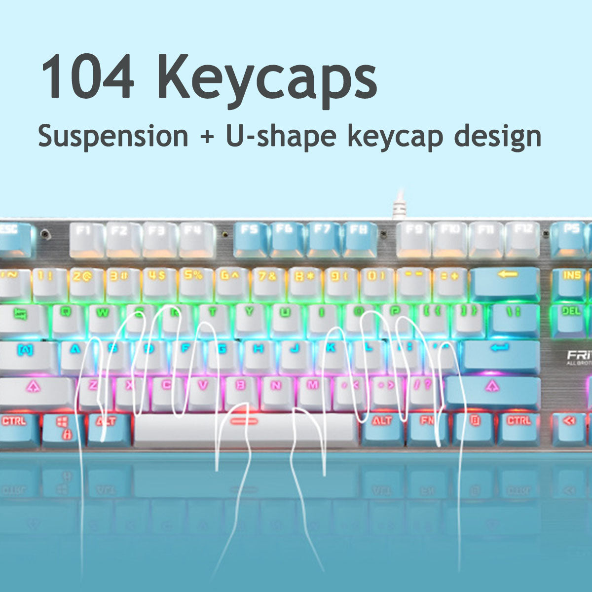 Wired Mechanical Keyboard 104 Keys RGB Backlight Blue Switch Waterproofd USB Gaming Keyboard for Laptop Desktop PC