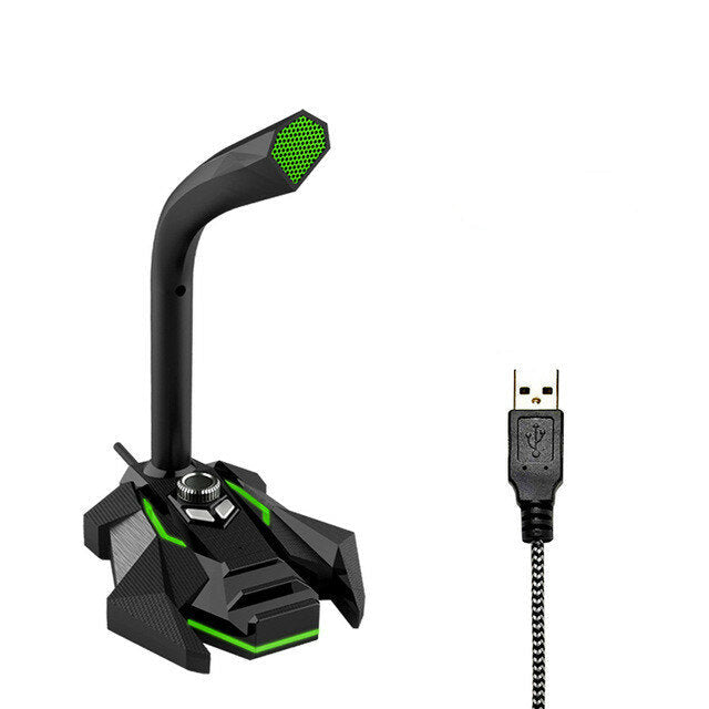 Multifunctional USB 3.5mm LED Wired Omnidirectionnel Game Microphone with Dual Mics HD Smart Sound Card for Computer Laptop
