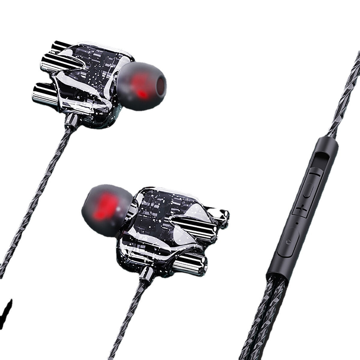 Wired Headphones Dual Dynamic 4 Speakers In-Ear Headset Noise Reduction HD Call Wired-Control Earphones with Mic