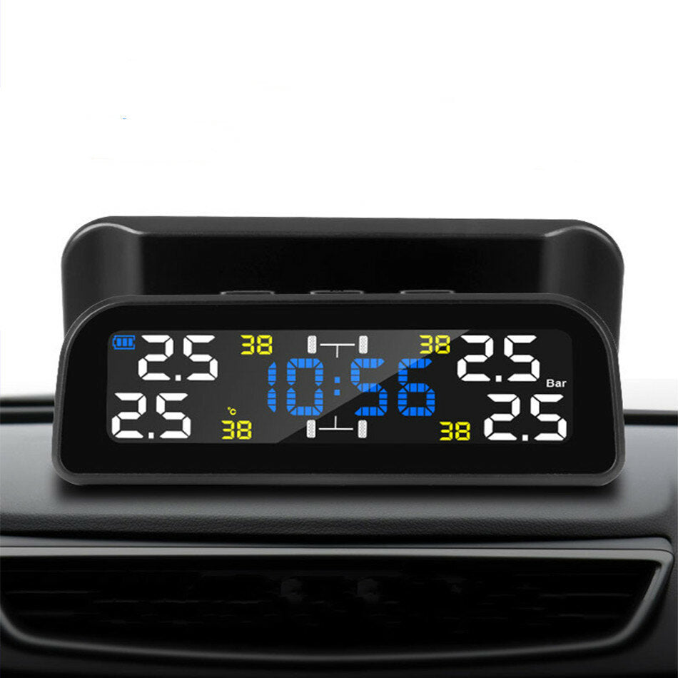 Solar Car 360 Rotation Tire Pressure Monitoring System Digital Clock LCD Display Tyre Temperature Safety Alarm Machine
