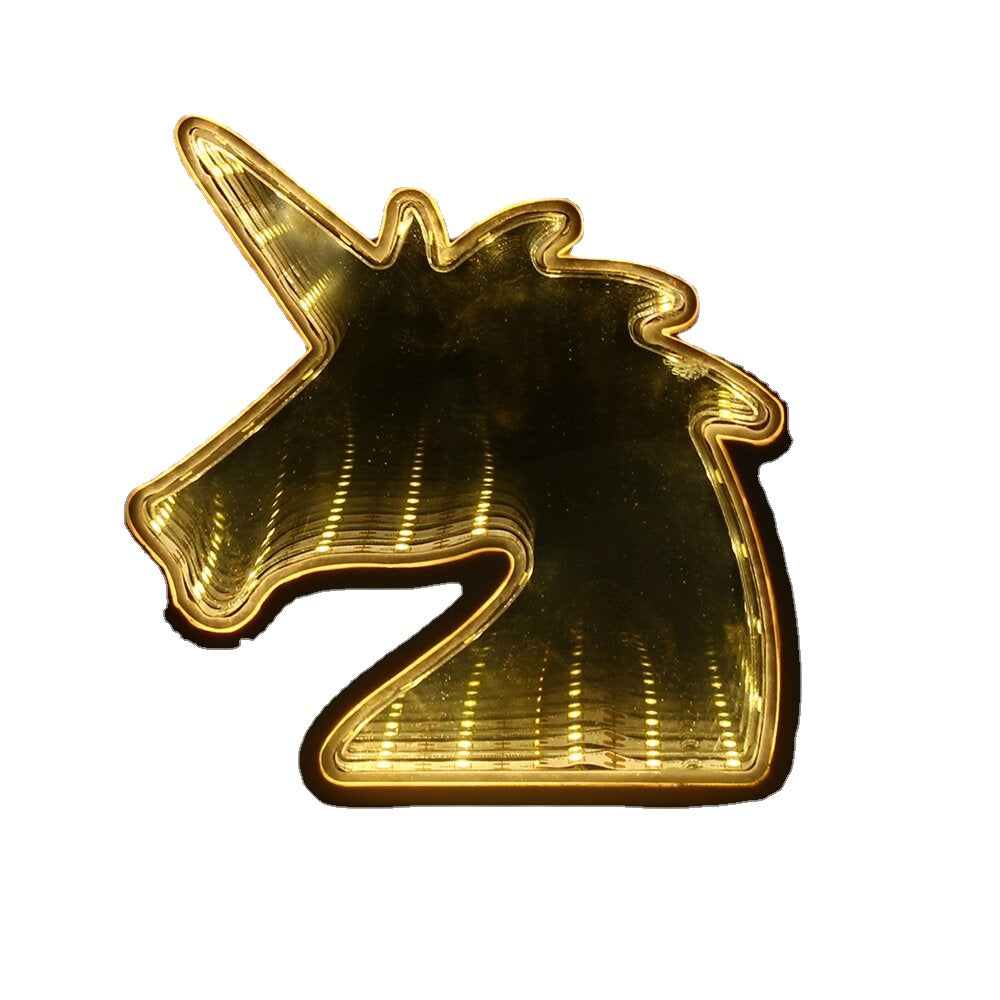 Creative Cute Unicorn Mirror Lamp LED Tunnel Night Light for Kid Atmosphere Light White/Warm White