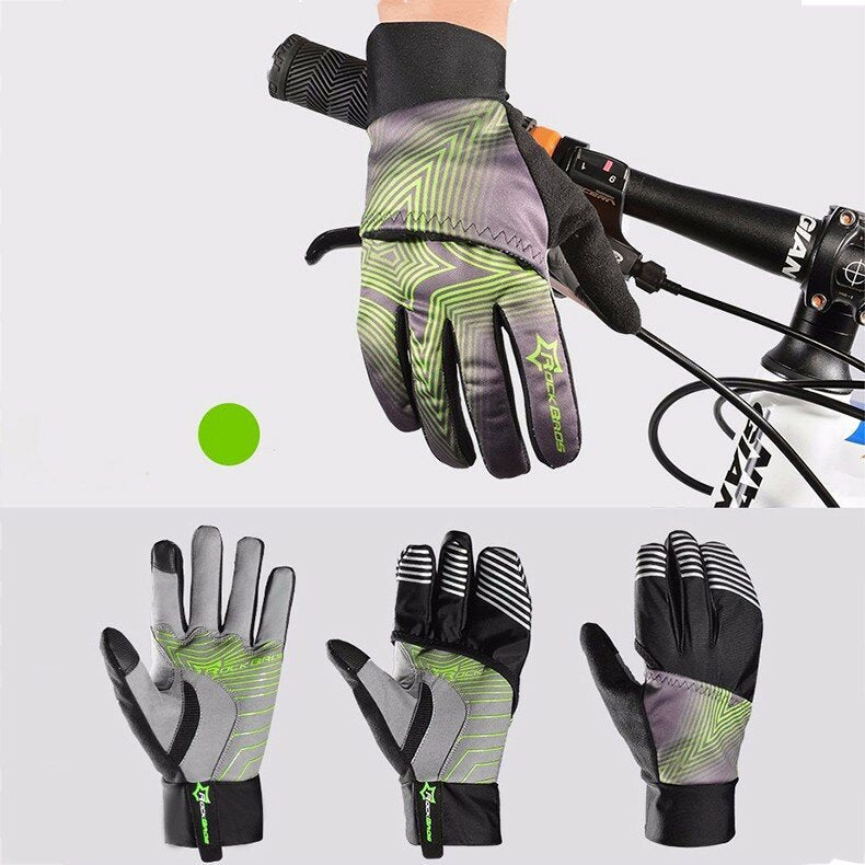 Winter Waterproof Full Finger Touch Scree Cycling Gloves with Rain Cover Stripe Style