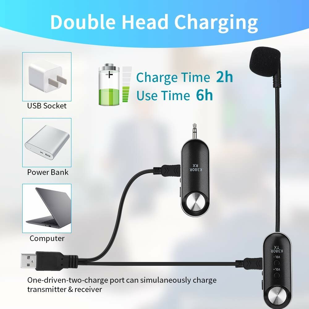 Wireless Microphone Headset 50M UHF Mic System for Voice Amplifier Stage Speakers Teacher Tour Guides