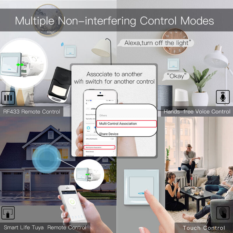 Smart Light Switch 2 Gang +RF Switch APP Remote Control Work with Alexa Google Home
