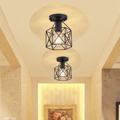 Vintage Wall Lamp Metal&Wood Frame Flush Ceiling Light Fixture