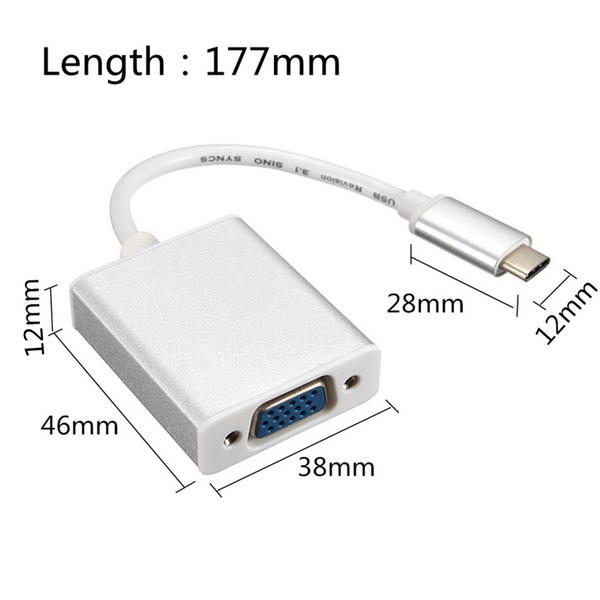 USB 3.1 Type-C Male To VGA Female Adpater Cable Converter