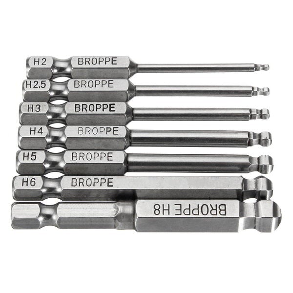 7pcs 2/2.5/3/4/5/6/8mm 65mm Magnetic Ball Screwdriver Bits 1/4 Inch Hex Shank Screwdriver Bit