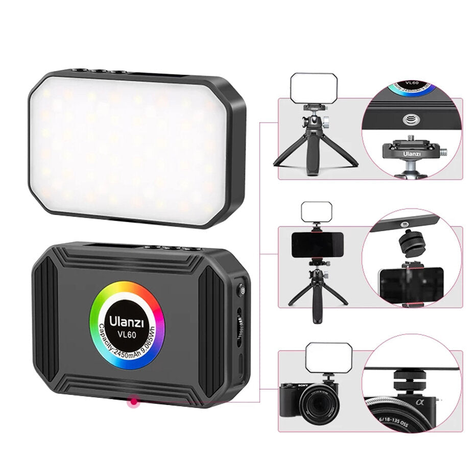 LED Video Light With Magnetic 2450mAh 2500K-9000K Vlog Fill Lamp Video Light For DSLR SLR Camera Youtube Vlog Photography Studio