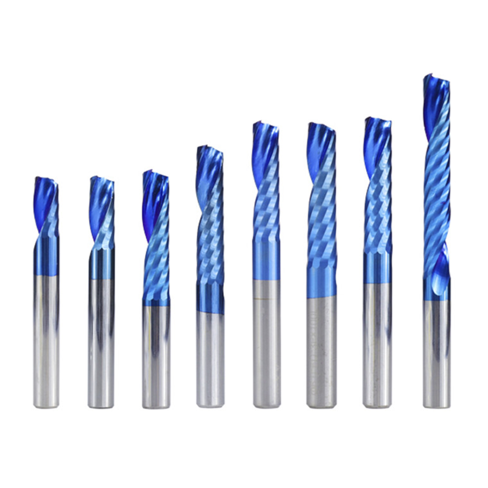 6mm Shank 1 Flute Spiral Carbide Blue Nano Coating CNC Router Bit Single Flute End Mill Milling Cutter